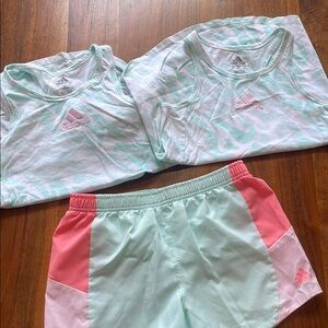 Adidas Pastel Green and Pink Sports Set. 3 pieces.